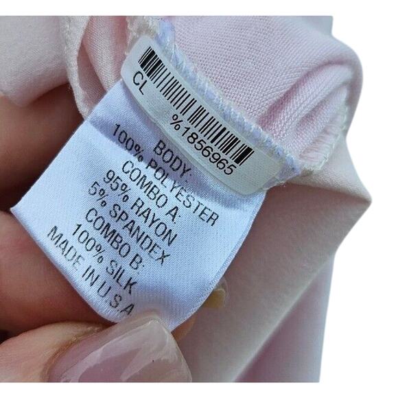 Lola & Sophie Womens 100% Silk Light Pink Top Small Sheer Ribbed Contrast Tee - Picture 6 of 9
